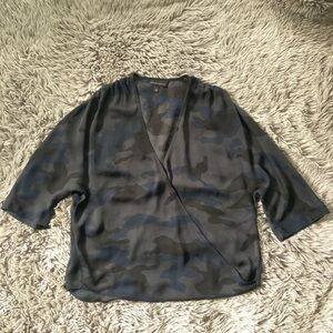Banana Republic SMALL Navy Camouflage Top Blouse Blue Black
